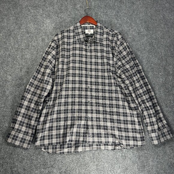 Hickey Freeman Shirt Mens XXL  Gray Cotton Plaid Button Up Long Sleeve - Picture 1 of 7